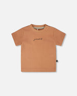 Cotton Rib Jersey T-Shirt And Organic Cotton Jersey Short Set Caramel And Beige Zebra Print - H30C11_01080