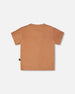 Cotton Rib Jersey T-Shirt And Organic Cotton Jersey Short Set Caramel And Beige Zebra Print - H30C11_01080