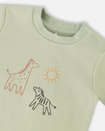 Cotton Rib Jersey T-Shirt And Organic Cotton Jersey Short Set Sage Green And Black - H30C11_03011