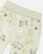 Organic Cotton Jersey Sweater And Pants Set Sage Green Animal Print Sets Deux par Deux