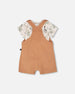 Organic Cotton Jersey Onesie And Cotton Rib Shortall Set Beige Zebra Print And Caramel - H30C13_3H054