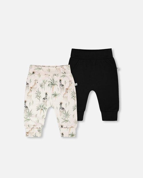 2 Pack Organic Cotton Jersey Evolutive Pants Beige Zebra Print - H30C21_09990