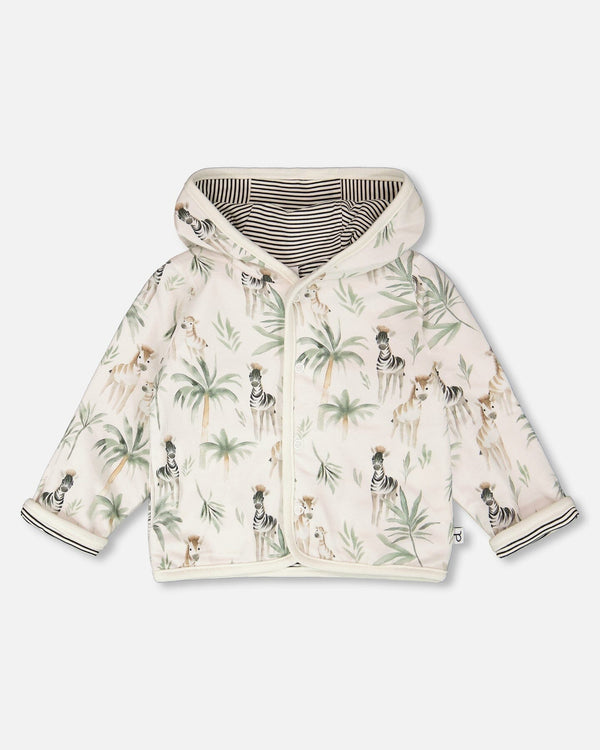 Organic Cotton Jersey Reversible Hooded Jacket Beige Zebra Print - H30C30_3H054