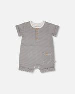Cotton Jersey Romper Black And Off White Stripes One-Piece & Baby Rompers Deux par Deux