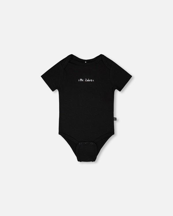 Evolutive Organic Cotton Jersey "Mister Zebra" Onesie Black - H30C70_09990