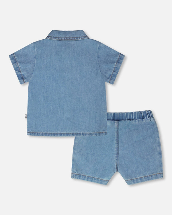 Light Blue Chambray Top And Short Set - H30D10_01250