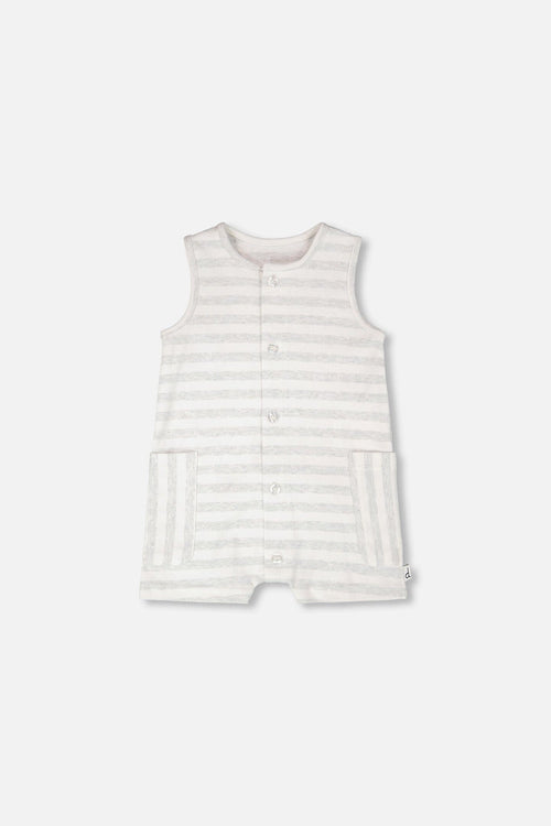 Cotton Striped Romper White And Grey Stripes - H30D42_3H211