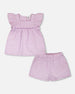 Top And Short Set Lavender Stripes - H30E11_3H108