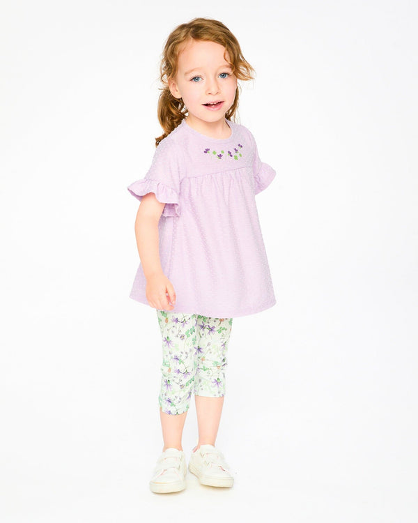 Jersey Tunic And Cotton Capri Set Lavender And Green Printed Flowers - H30E12_05180
