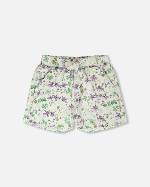 Jersey Shorts Green Printed Flowers - H30E26_3H048