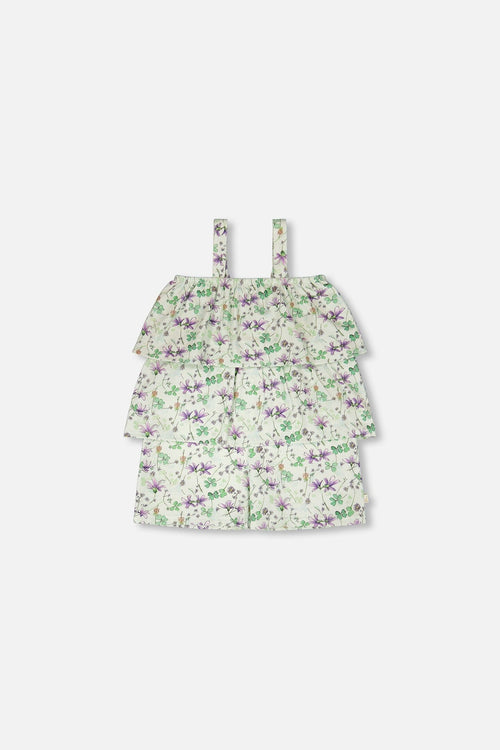 Jersey Romper With Tiers Green Printed Flowers - H30E40_3H048
