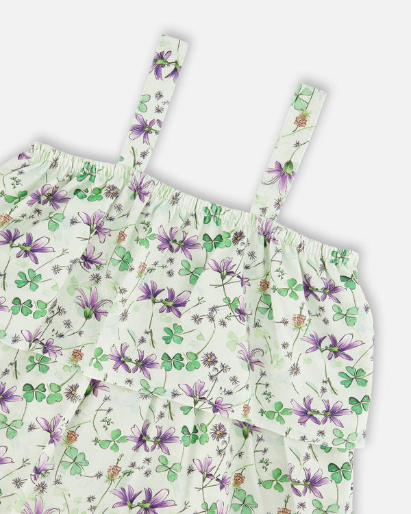 Jersey Romper With Tiers Green Printed Flowers - H30E40_3H048