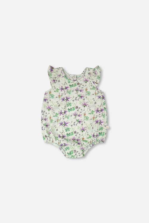 Jersey Romper Green Printed Flowers - H30E41_3H048
