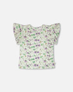 Jersey T-Shirt Green Printed Flowers - H30E70_3H048
