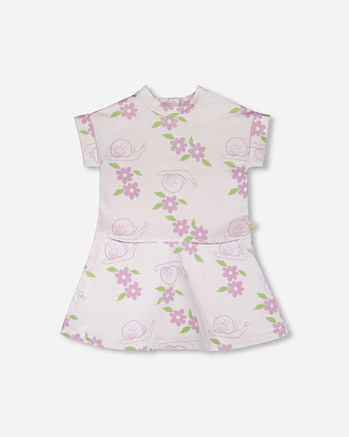 French Terry Dress Lilac Snails Print - H30E85_3H109