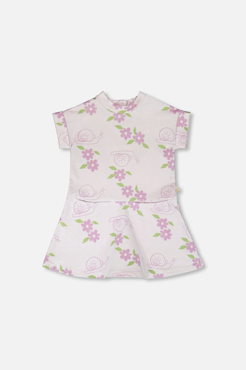 French Terry Dress Lilac Snails Print - H30E85_3H109