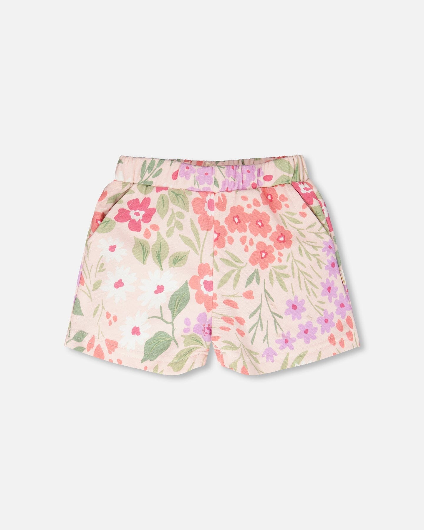 French Terry Shorts Pink Printed Flowers - Deux par Deux