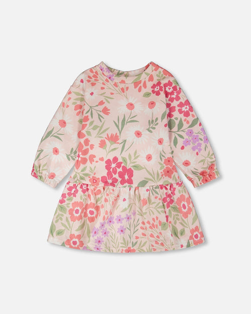 French Terry Dress Pink Printed Flowers - H30F86_3H216