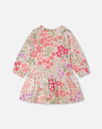 French Terry Dress Pink Printed Flowers - H30F86_3H216