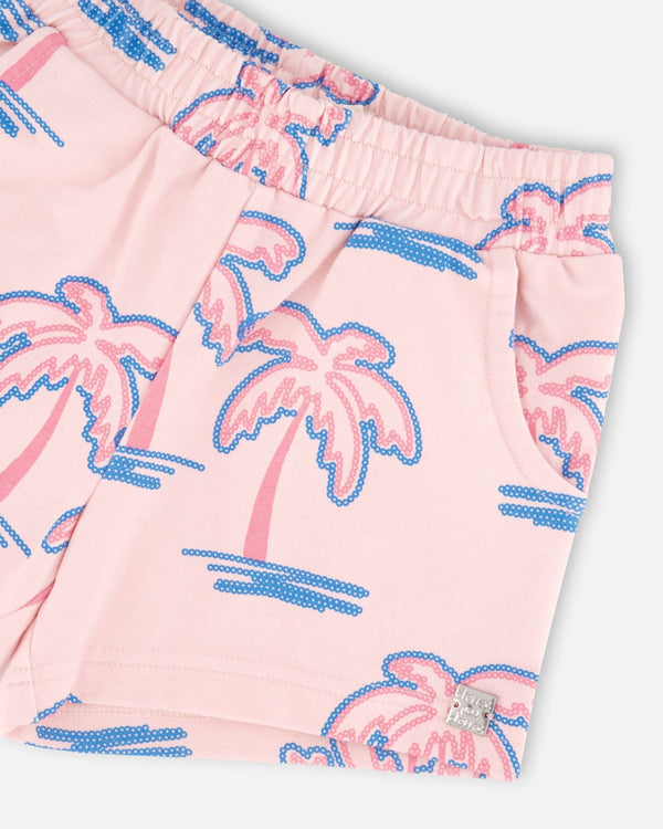 French Terry Shorts Light Pink Palm Print - H30G26_3H112