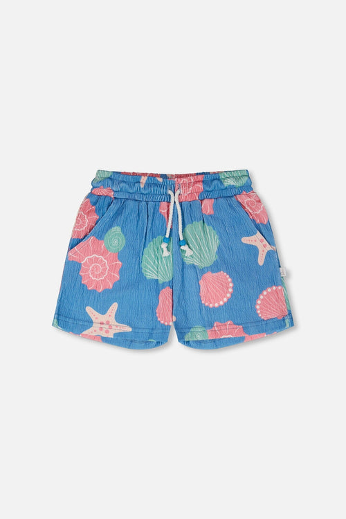 Crinkle Jersey Shorts Blue Shell Print - H30G27_3H111