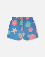 Crinkle Jersey Shorts Blue Shell Print - H30G27_3H111