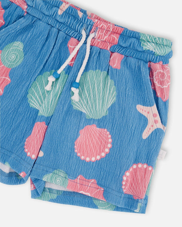 Crinkle Jersey Shorts Blue Shell Print - H30G27_3H111