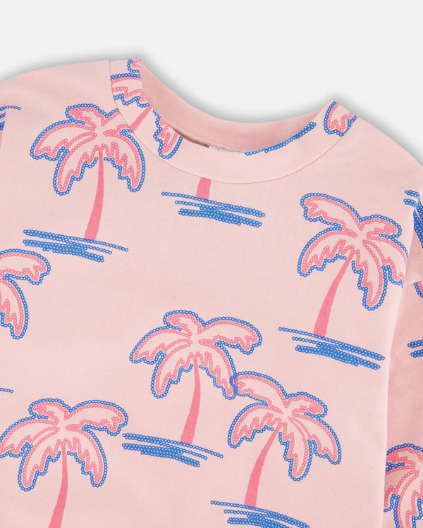French Terry Sweatshirt Light Pink Palm Print - H30G30_3H112