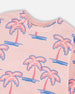 French Terry Sweatshirt Light Pink Palm Print - H30G30_3H112