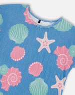 Crinkle Jersey T-Shirt Blue Shell Print - H30G72_3H111