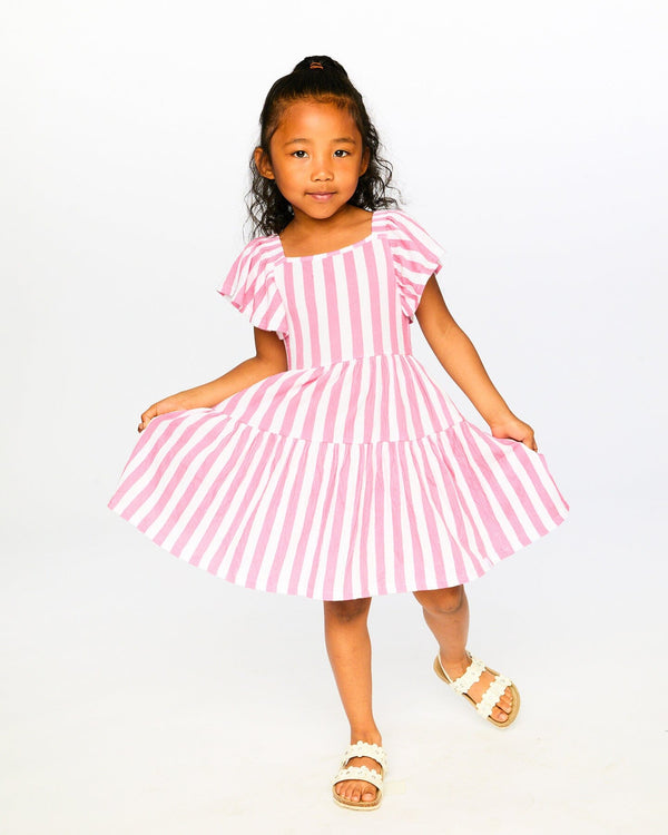 Crinkle Jersey Dress White And Pink Stripes - H30G86_3H172