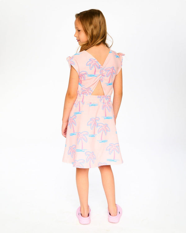 French Terry Dress Light Pink Palm Print - H30G87_3H112