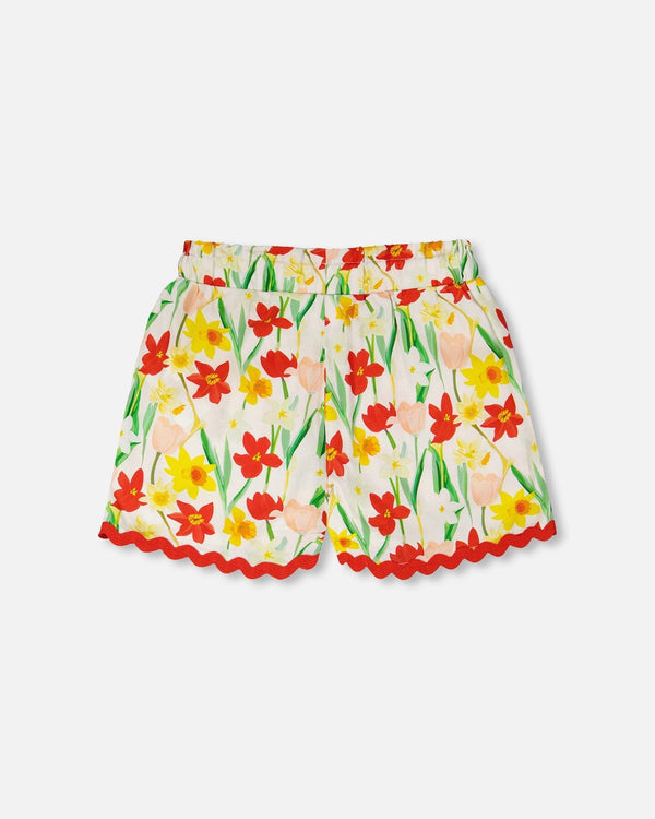 Viscose Shorts White Daffodil Print - H30H27_3H123