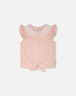 Sleeveless Shirt Pink And Yellow Stripes With Crochet Collar Tees & Tops Deux par Deux