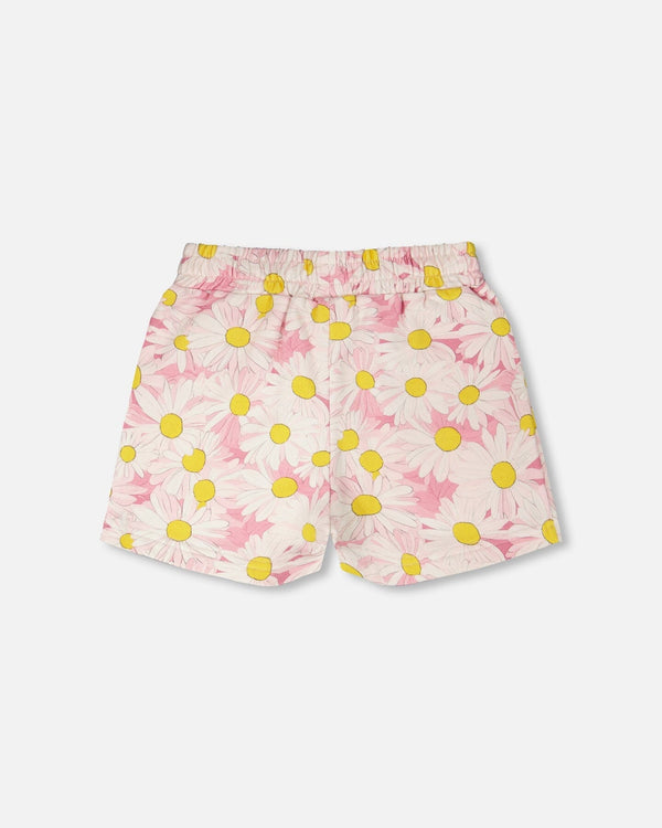French Terry Shorts Pink Printed Daisies - H30I26_3H136