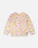 French Terry Sweatshirt Pink Printed Daisies - H30I30_3H136