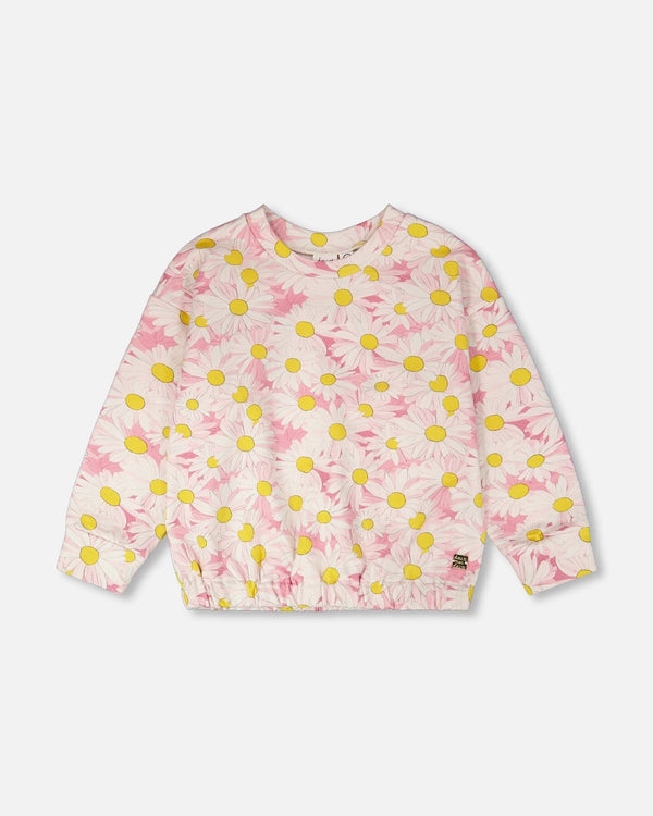 French Terry Sweatshirt Pink Printed Daisies - H30I30_3H136