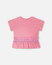 Crinkle Jersey Long T-Shirt With Crochet Insert Pink - H30I71_06240