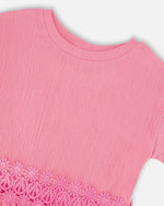 Crinkle Jersey Long T-Shirt With Crochet Insert Pink - H30I71_06240