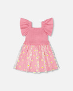 Mesh And Crinkle Jersey Dress With Smocking Pink - H30I87_06240