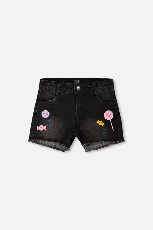 Black Denim Shorts With Embroidery - H30J26_01240