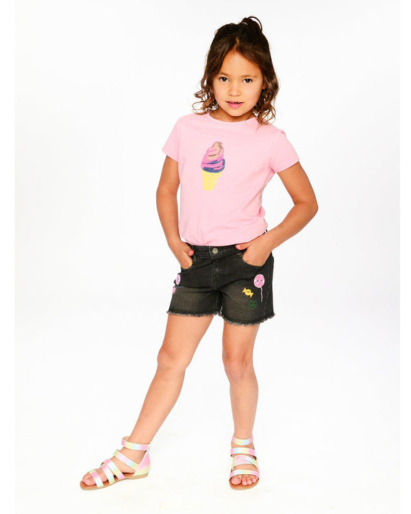 Black Denim Shorts With Embroidery - H30J26_01240