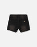 Black Denim Shorts With Embroidery - H30J26_01240