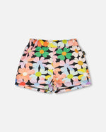 Jersey Shorts Black Printed Flowers - H30J28_3H130