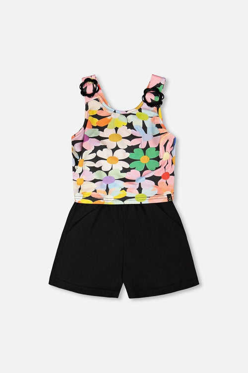 Sleeveless Jersey Jumpsuit Black Printed Flowers - H30J40_3H130