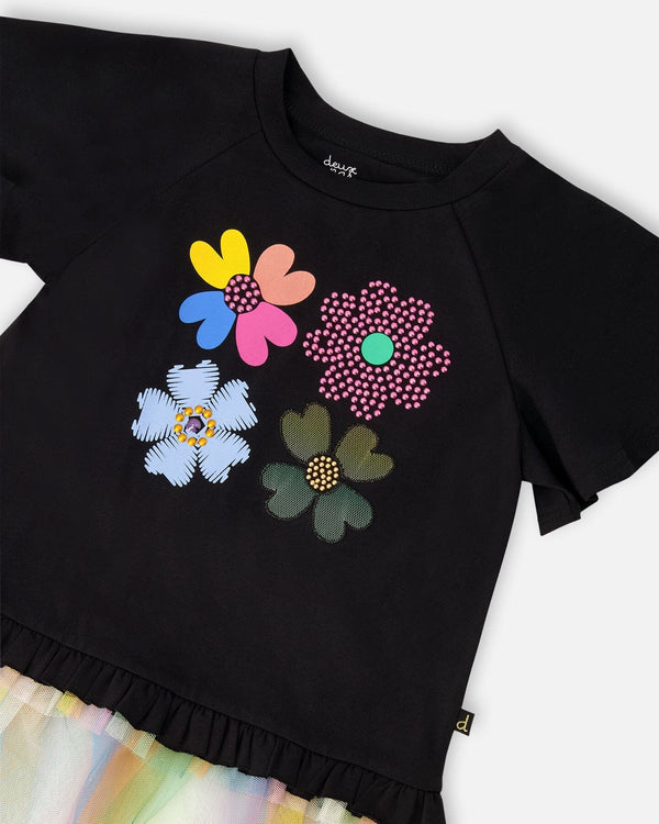 Organic Cotton Tunic Black With Mesh Frill - H30J76_09990