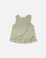 Top Green & Off White Stripes With Embroidered Ruffle - H30K15_3H127