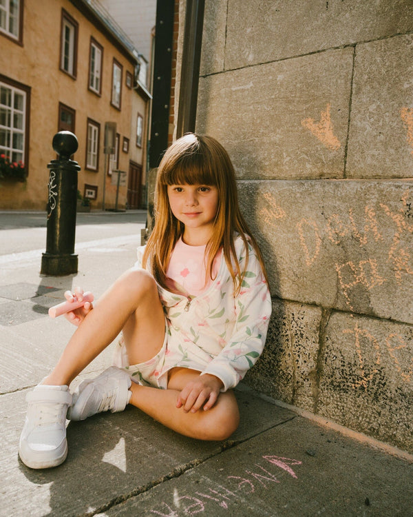 French Terry Shorts Off White Printed Flowers - H30K26_3H126