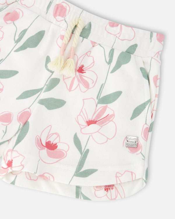 French Terry Shorts Off White Printed Flowers - H30K26_3H126