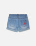 Light Blue Denim Shorts With Embroidery - H30K28_01250